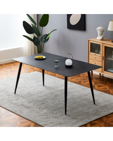 Tavolo Mila 140x80 top ceramica effetto marmo nero opaco