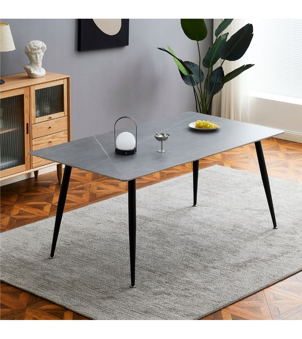 Tavolo Mila 160x90 top ceramica effetto marmo grigio cemento opaco
