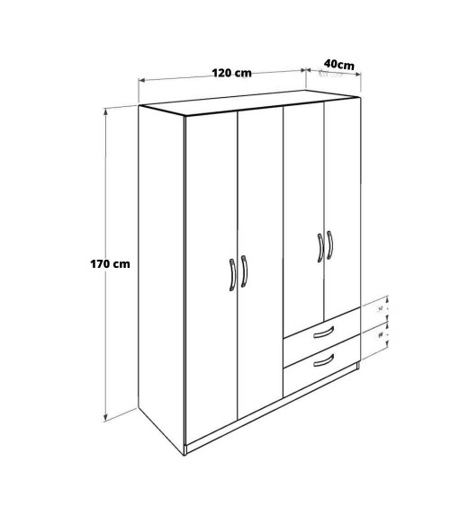 Armadio TPGR422023 bianco 4 ante e 2 cassetti 120x170x40