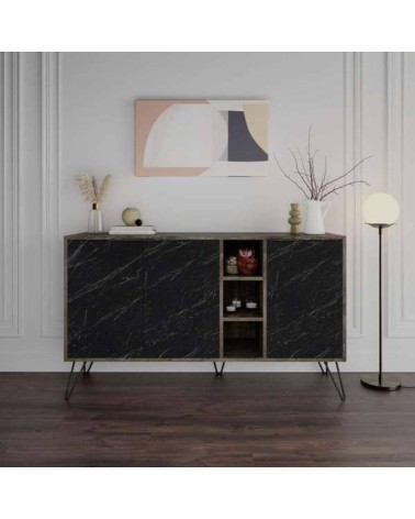 Madia Clara Bendir dark coffe 3 ante effetto marmo nero 142x35,6x83h