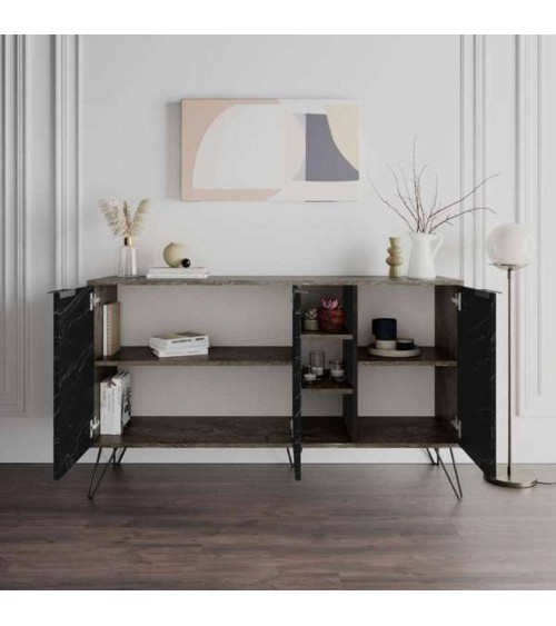 Madia Clara Bendir dark coffe 3 ante effetto marmo nero 142x35,6x83h