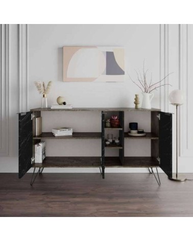 Madia Clara Bendir dark coffe 3 ante effetto marmo nero 142x35,6x83h