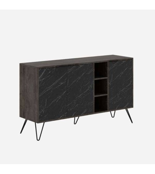 Madia Clara Bendir dark coffe 3 ante effetto marmo nero 142x35,6x83h