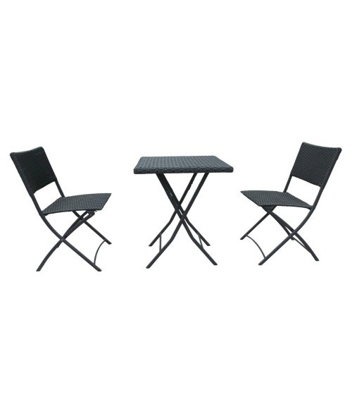 Set WRB015 Tavolo e sedie pieghevoli rattan nero