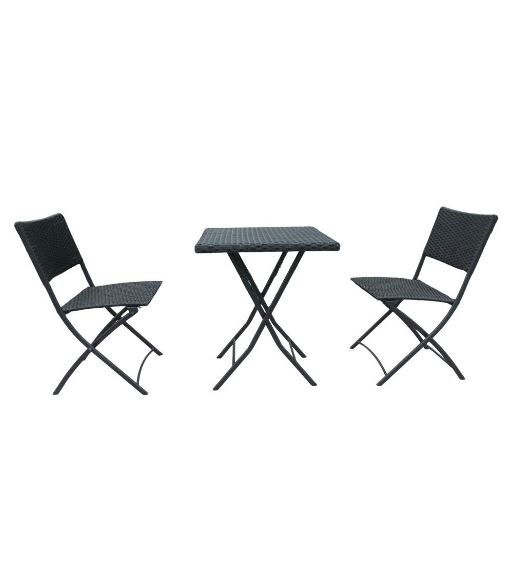 Set WRB015 Tavolo e sedie pieghevoli rattan nero