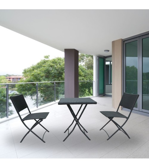 Set WRB015 Tavolo e sedie pieghevoli rattan nero