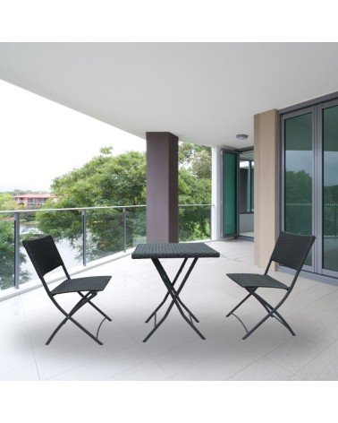 Set WRB015 Tavolo e sedie pieghevoli rattan nero