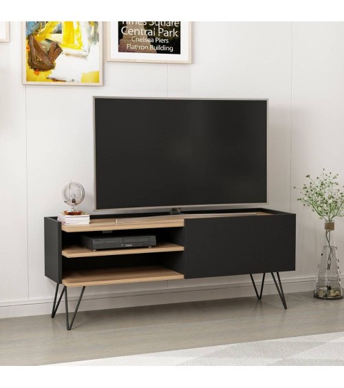 Mobile porta TV Aral nero e noce con anta a ribalta