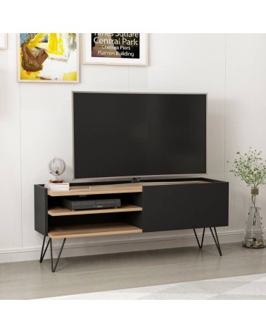 Mobile porta TV Aral nero e noce con anta a ribalta