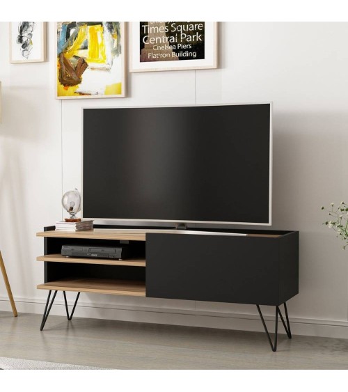 Mobile porta TV Aral nero e noce con anta a ribalta