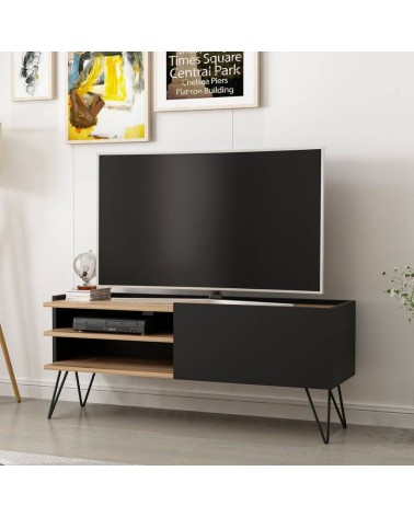 Mobile porta TV Aral nero e noce con anta a ribalta