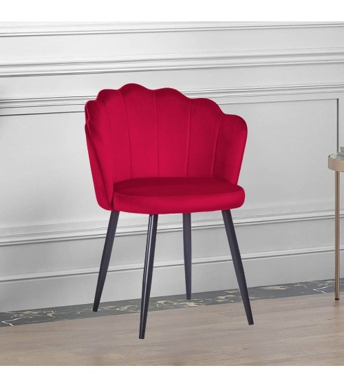 Sedia Omni velluto rosso con gambe metallo nero set 4 pezzi