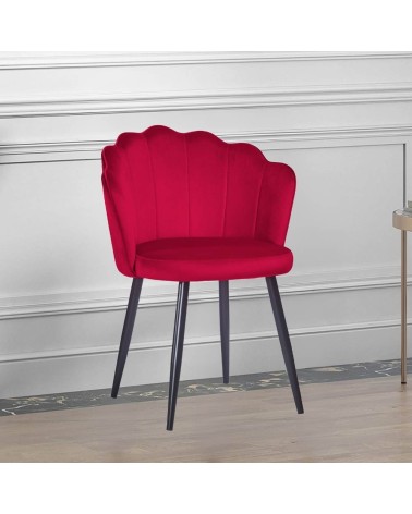 Sedia Omni velluto rosso con gambe metallo nero set 4 pezzi