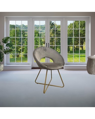 Poltroncina Etere in velluto grigio con gambe in metallo dorato set 2 pezzi