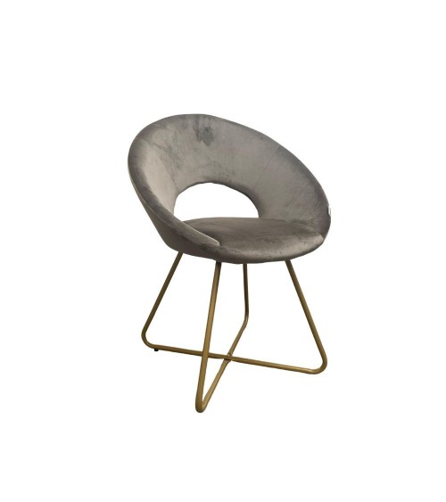 Poltroncina Etere in velluto grigio con gambe in metallo dorato set 2 pezzi