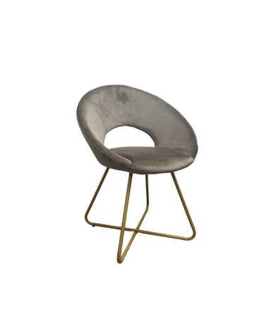 Poltroncina Etere in velluto grigio con gambe in metallo dorato set 2 pezzi