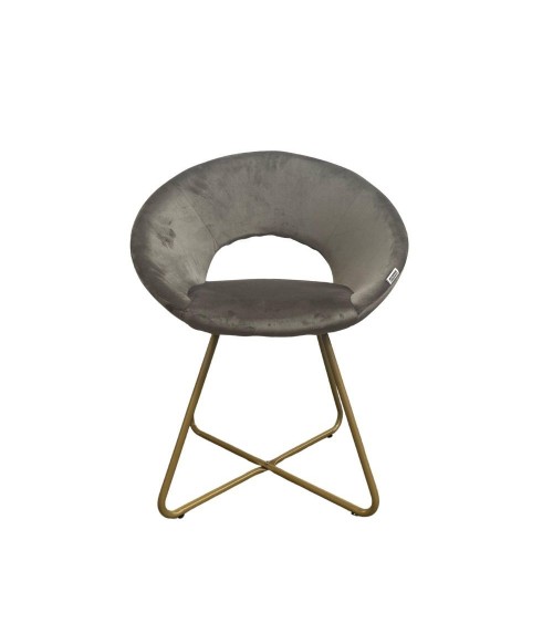Poltroncina Etere in velluto grigio con gambe in metallo dorato set 2 pezzi