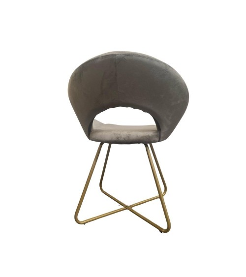 Poltroncina Etere in velluto grigio con gambe in metallo dorato set 2 pezzi