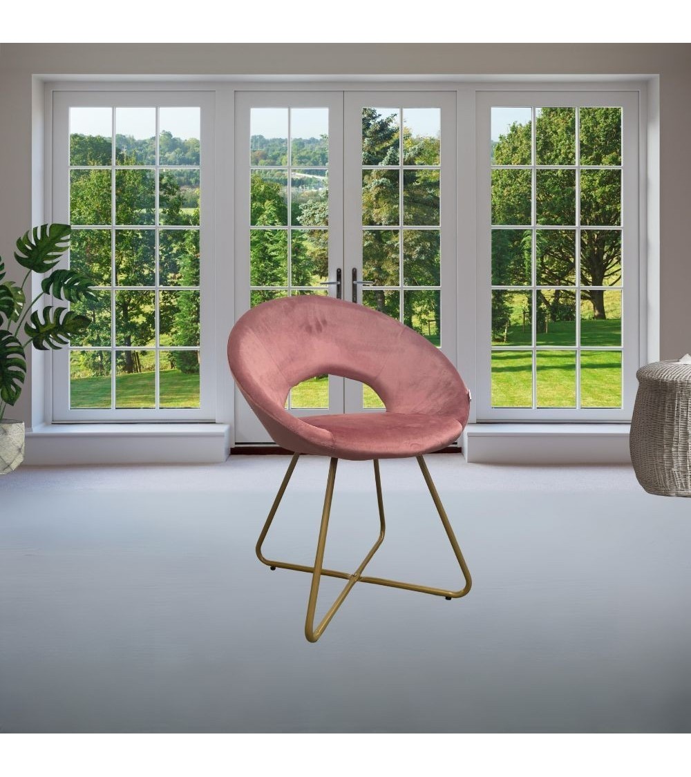 Poltroncina Etere in velluto rosa con gambe in metallo dorato set 2 pezzi