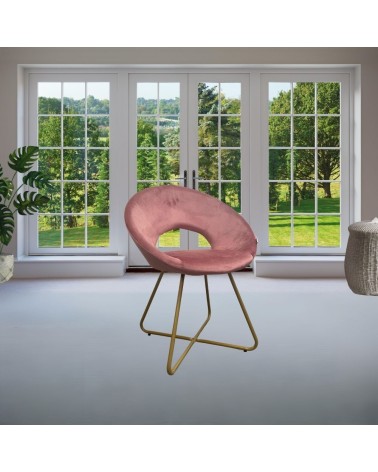Poltroncina Etere in velluto rosa con gambe in metallo dorato set 2 pezzi