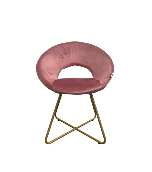 Poltroncina Etere in velluto rosa con gambe in metallo dorato set 2 pezzi
