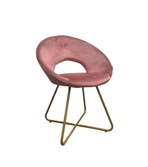 Poltroncina Etere in velluto rosa con gambe in metallo dorato set 2 pezzi