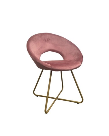 Poltroncina Etere in velluto rosa con gambe in metallo dorato set 2 pezzi