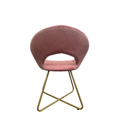 Poltroncina Etere in velluto rosa con gambe in metallo dorato set 2 pezzi
