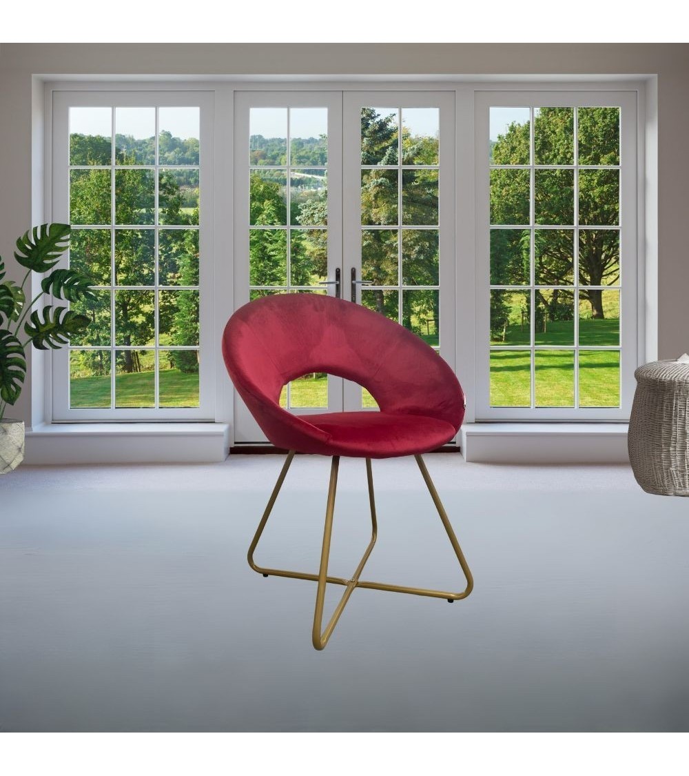 Poltroncina Etere in velluto rosso con gambe in metallo dorato set 2 pezzi