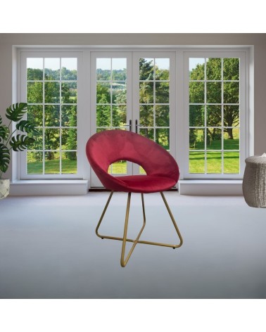 Poltroncina Etere in velluto rosso con gambe in metallo dorato set 2 pezzi
