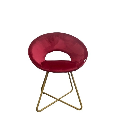 Poltroncina Etere in velluto rosso con gambe in metallo dorato set 2 pezzi