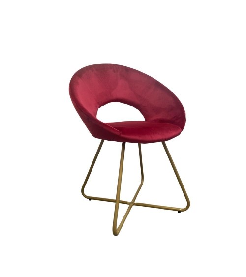 Poltroncina Etere in velluto rosso con gambe in metallo dorato set 2 pezzi