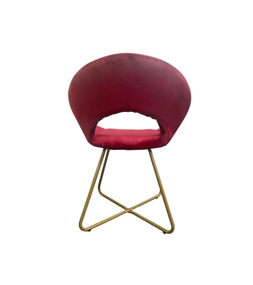 Poltroncina Etere in velluto rosso con gambe in metallo dorato set 2 pezzi