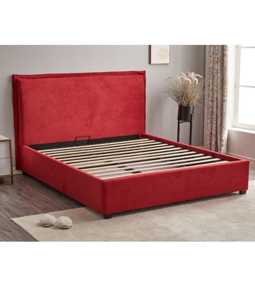 Letto matrimoniale Neso contenitore tessuto rosso