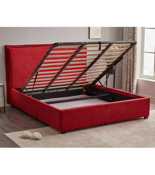 Letto matrimoniale Neso contenitore tessuto rosso