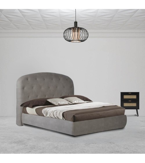Letto matrimoniale contenitore Button1 grigio chiaro testiera arrotondata