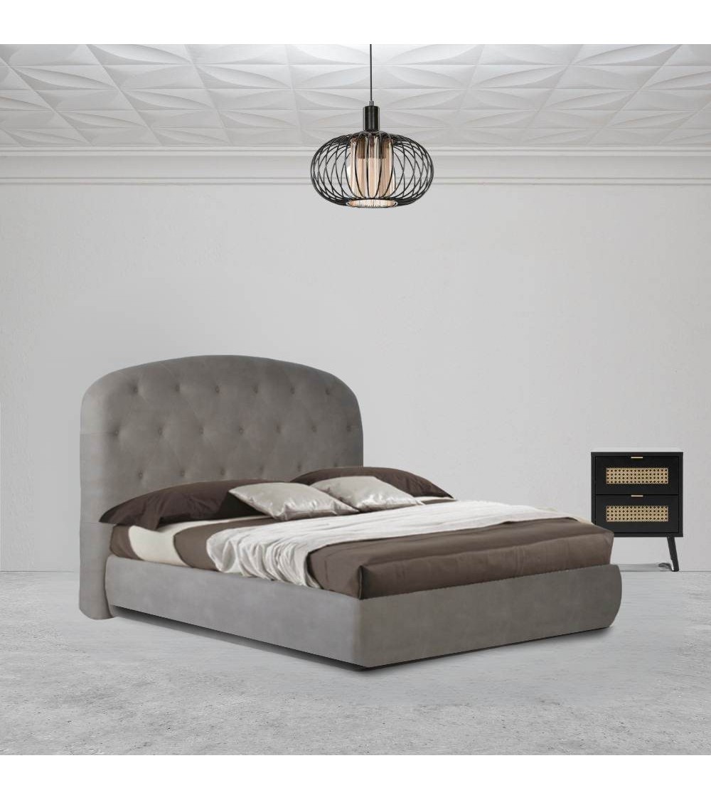 Letto matrimoniale contenitore Button1 grigio chiaro testiera arrotondata