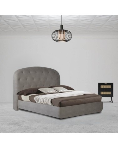 Letto matrimoniale contenitore Button1 grigio chiaro testiera arrotondata
