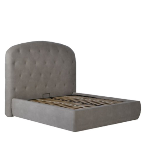 Letto matrimoniale contenitore Button1 grigio chiaro testiera arrotondata