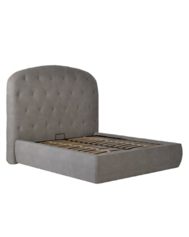 Letto matrimoniale contenitore Button1 grigio chiaro testiera arrotondata