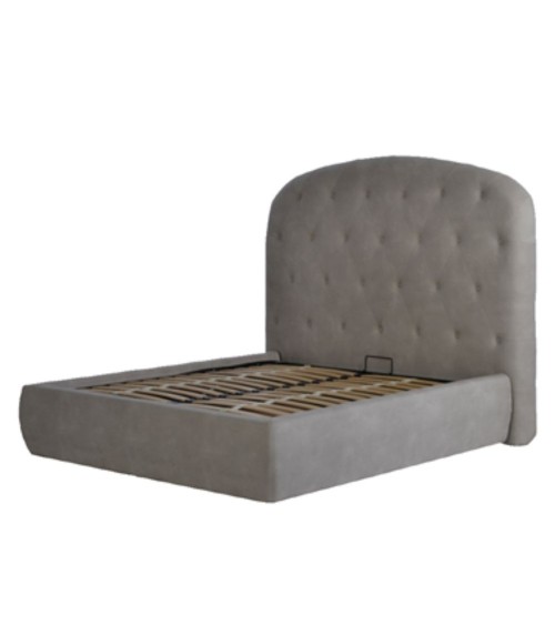 Letto matrimoniale contenitore Button1 grigio chiaro testiera arrotondata