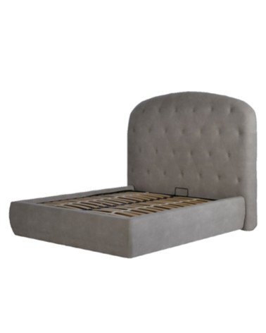 Letto matrimoniale contenitore Button1 grigio chiaro testiera arrotondata