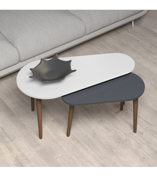 Doppio tavolino Pear bianco e antracite con gambe in legno