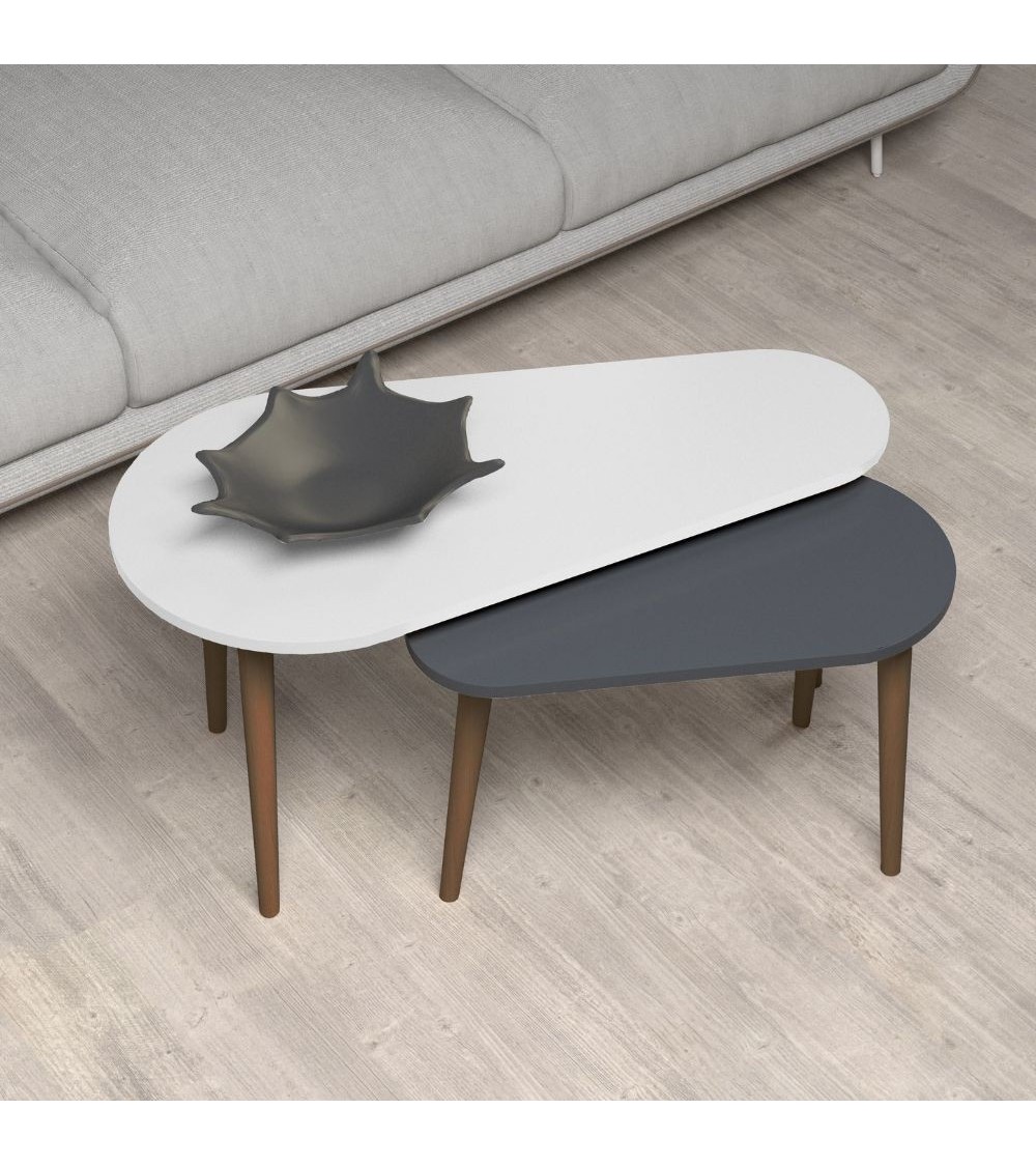 Doppio tavolino Pear bianco e antracite con gambe in legno