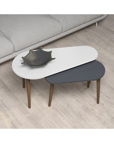 Doppio tavolino Pear bianco e antracite con gambe in legno