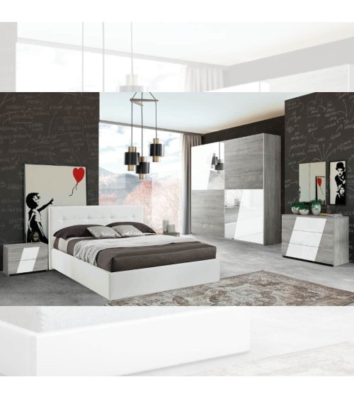 Camera da letto Mania grigio e bianco lucido