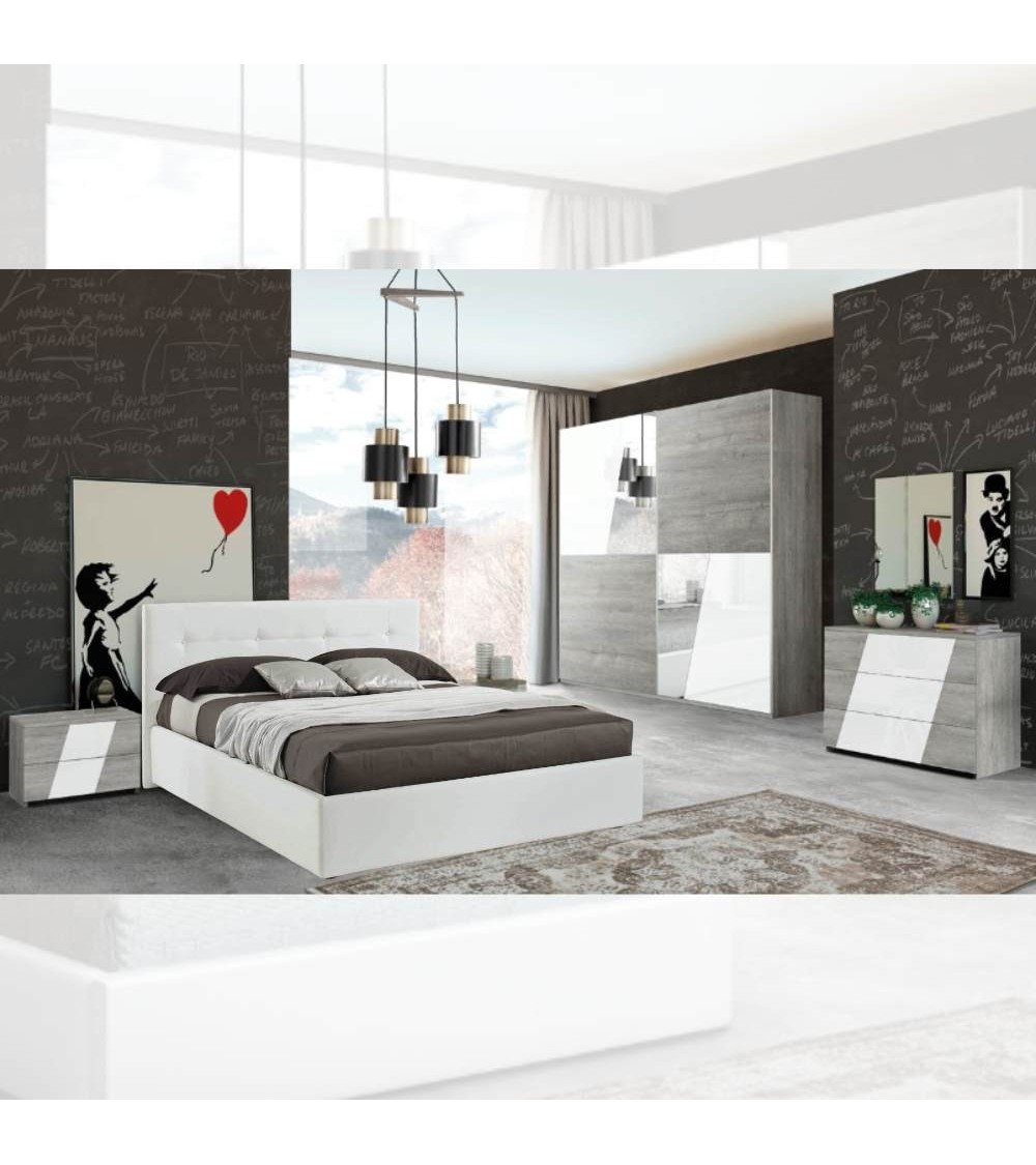 Camera da letto Mania grigio e bianco lucido