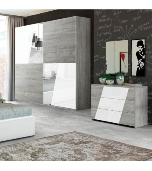 Camera da letto Mania grigio e bianco lucido