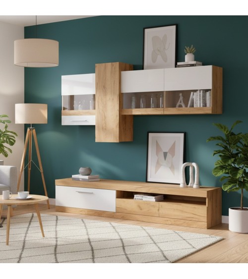 Parete attrezzata Tokio colore rovere e bianco