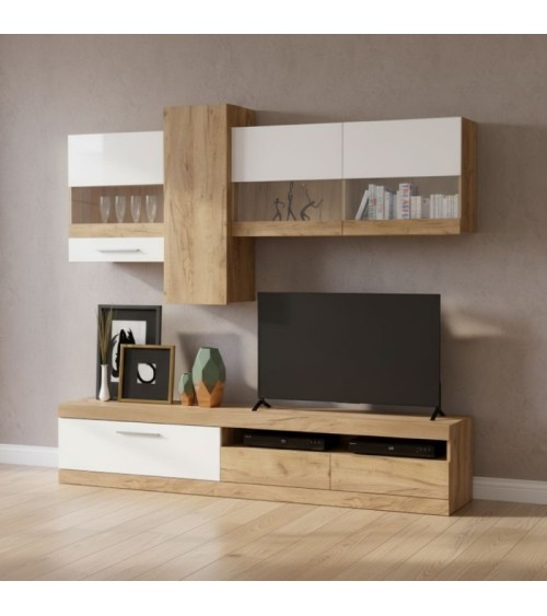 Parete attrezzata Tokio colore rovere e bianco